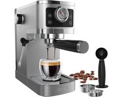 Espresso Machine - Koffiezetapparaat Cappuccino - Thuis Barista Kwaliteit - 20 Bar Italiaanse Pomp - 1.3 Liter Reservoir - Zilver Zwart
