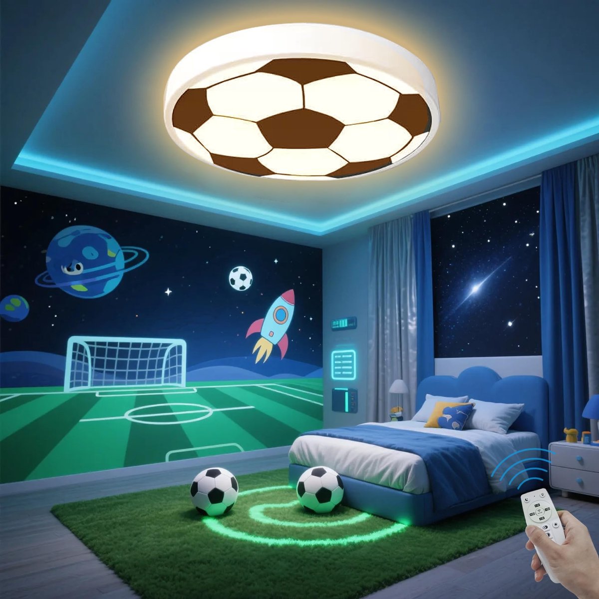 SnelShoppen - DROMEZ Plafondlamp Kinderen Voetbal Design LED 48W Dimbaar Met Afstandsbediening 40 cm - Moderne Verlichting Voor Jongens en Meisjes