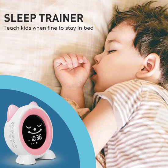 Kinderwekker Emoji - Slaaptrainer Kinderen - Kinderen Leren Klokkijken - Met Nachtlampje - Standaard - Wit — afbeelding 3