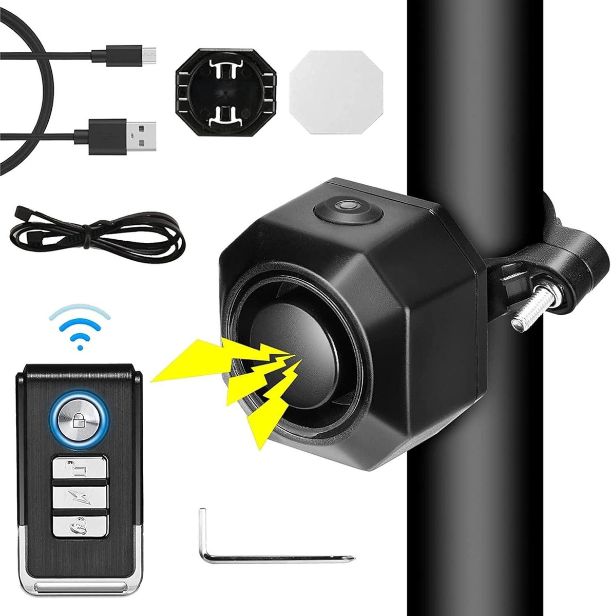 Fietsalarm met Afstandsbediening - Motoralarm Oplaadbaar - Voertuig Beveiligen - 110 dB Geluidsniveau - 8 x 8 x 6 cm