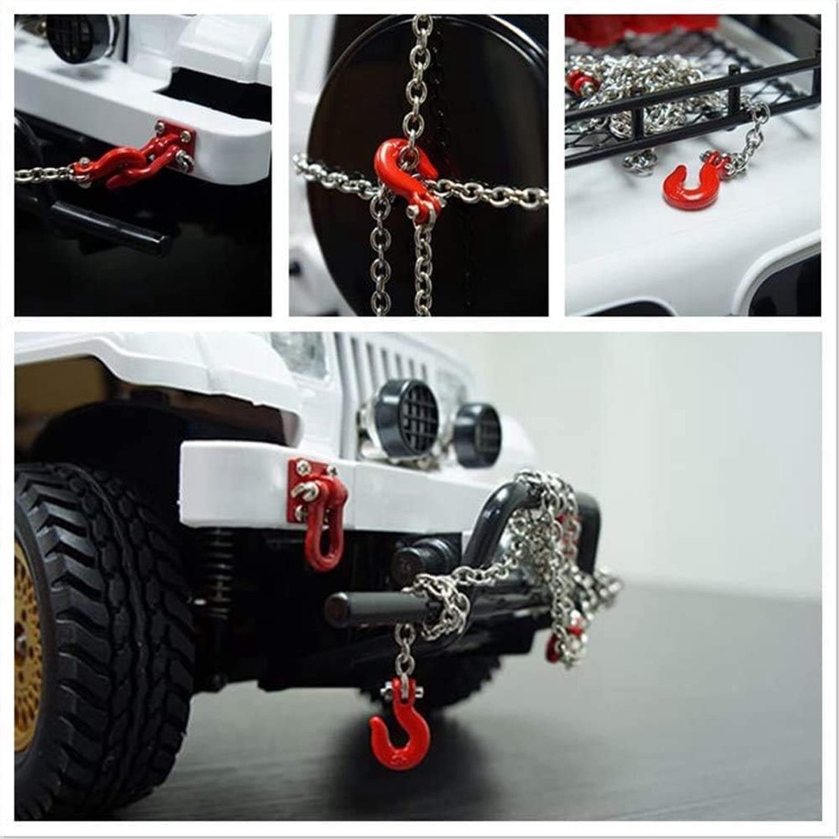 trekhaak ketting en lierhaak met trekbeugel RC rupsvrachtwagen accessoires voor 1/10 RC Car Model TRX-4 axiale SCX10 90046 (rood)