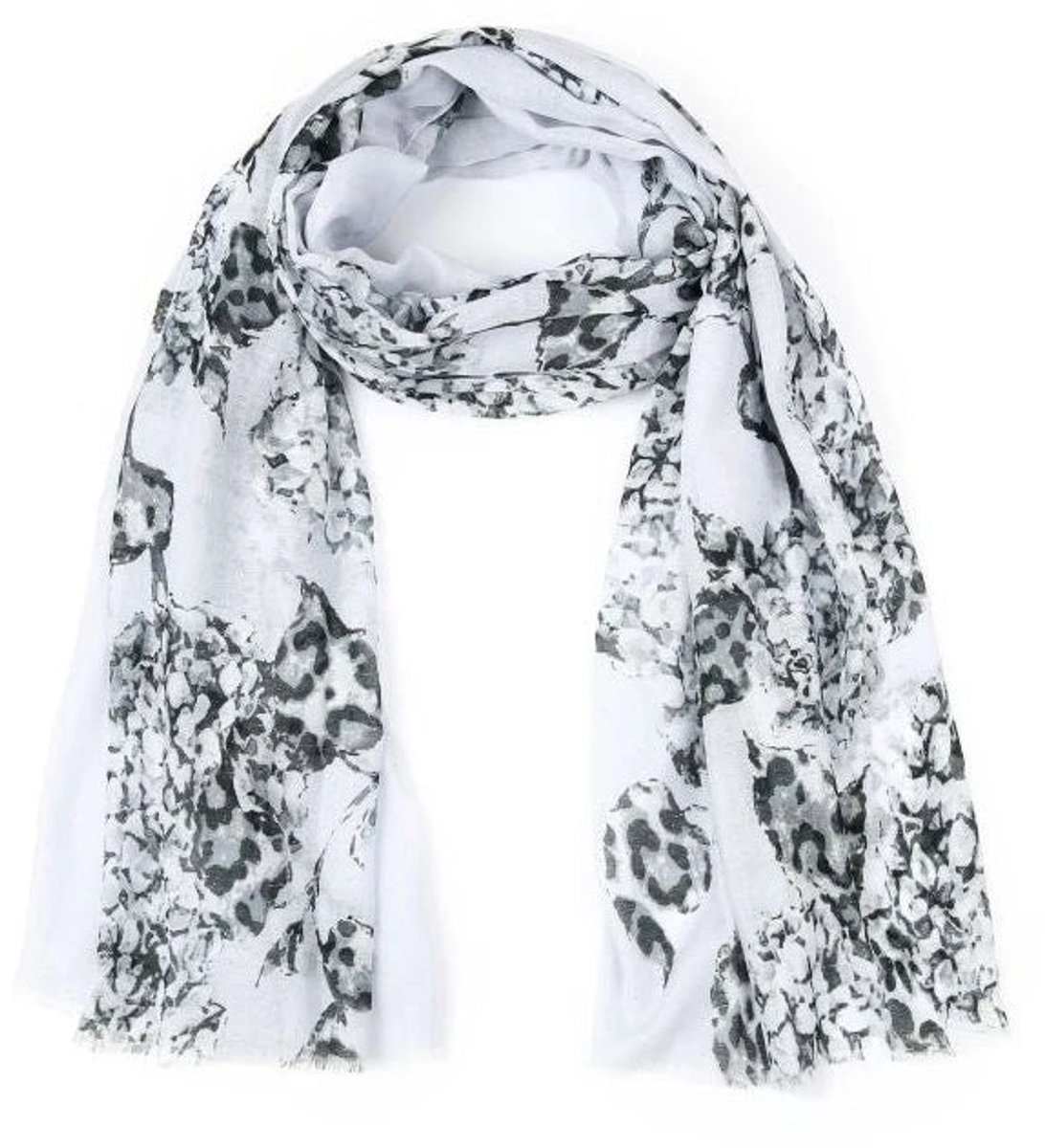 Sunset Fashion Sjaal Floral Leopard grijs 180x90cm