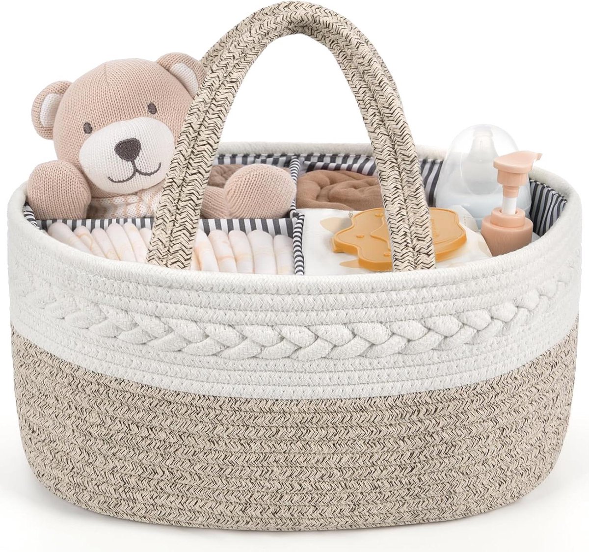 Luiertafel Organizer - Baby Caddy Mand - Babybenodigdheden Opbergen - Uitneembare Verdeelwand - XL 45 x 33 x 23 cm