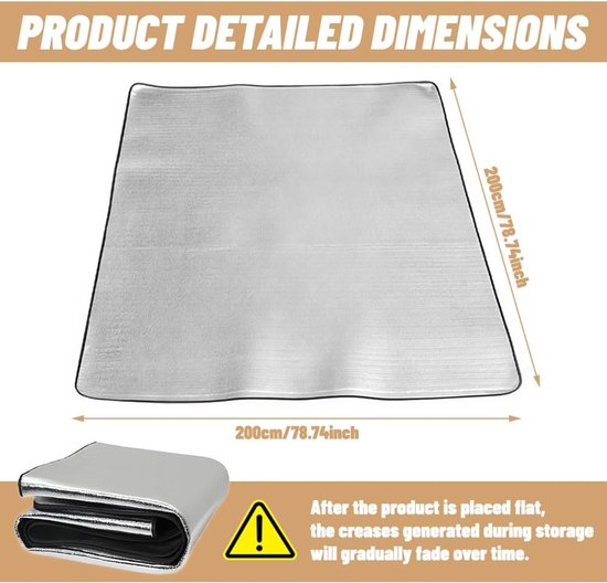 isolatiemat, vloer, kou, thermomat, camper, 200 x 200 cm, opvouwbare vloermat, aluminium isolatiemat met EPE en aluminiumfolie, waterdichte isolatiedeken voor camping — afbeelding 2