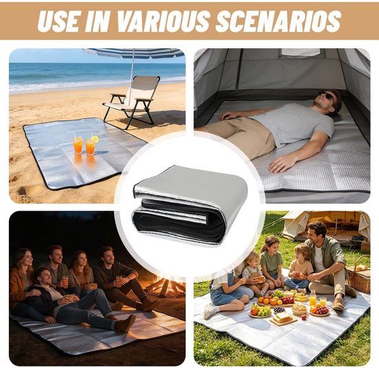 isolatiemat, vloer, kou, thermomat, camper, 200 x 200 cm, opvouwbare vloermat, aluminium isolatiemat met EPE en aluminiumfolie, waterdichte isolatiedeken voor camping — afbeelding 4