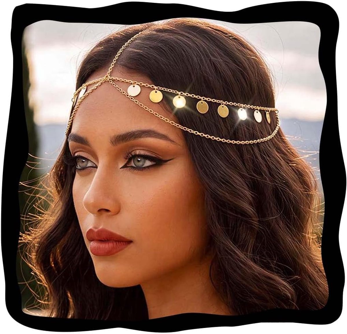 Boho hoofdketting gouden pailletten Egyptisch hoofdsieraad voor dames | Egyptisch hoofdsieraad