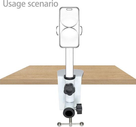 Set van 2 bureauklemmen - verstelbare metalen C-klem met 1/2 draadgaten voor desktopmicrofoonstandaard, lamp en camera - Heavy Duty witte klemvoet — afbeelding 4