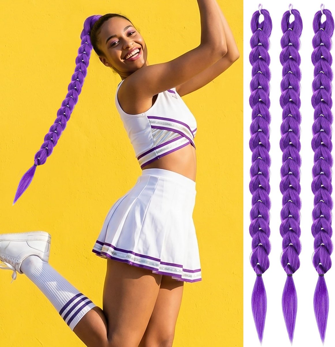 Paardenstaart Haarverlengingen - 3 stuks, 66 cm, Donkerpaars voor Cosplay Halloween Pruiken