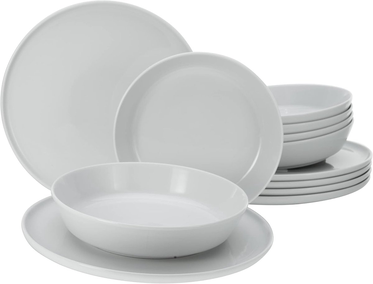 16737, Serie Chef Collection, 12-delige serviesset voor 6 personen, tafelservies van porselein, vaatwasser- en magnetronbestendig, Made in Europe