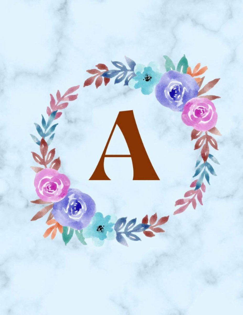 Color Flower Ring Blue Marble lined notebook with initial A: Initial monogramed A lined notebook