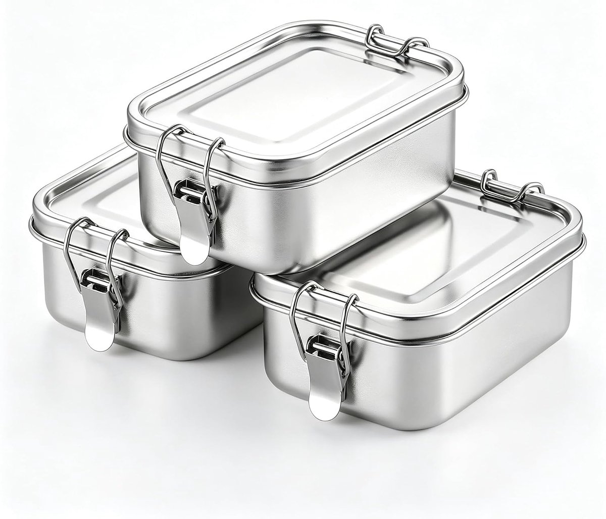 Roestvrijstalen voedselcontainers met luchtdichte deksels, kleine 550 ml set van 3 herbruikbare metalen voedselopbergdoos voor maaltijdbereiding, lunchbox, snacks en restjes | Lekvrij