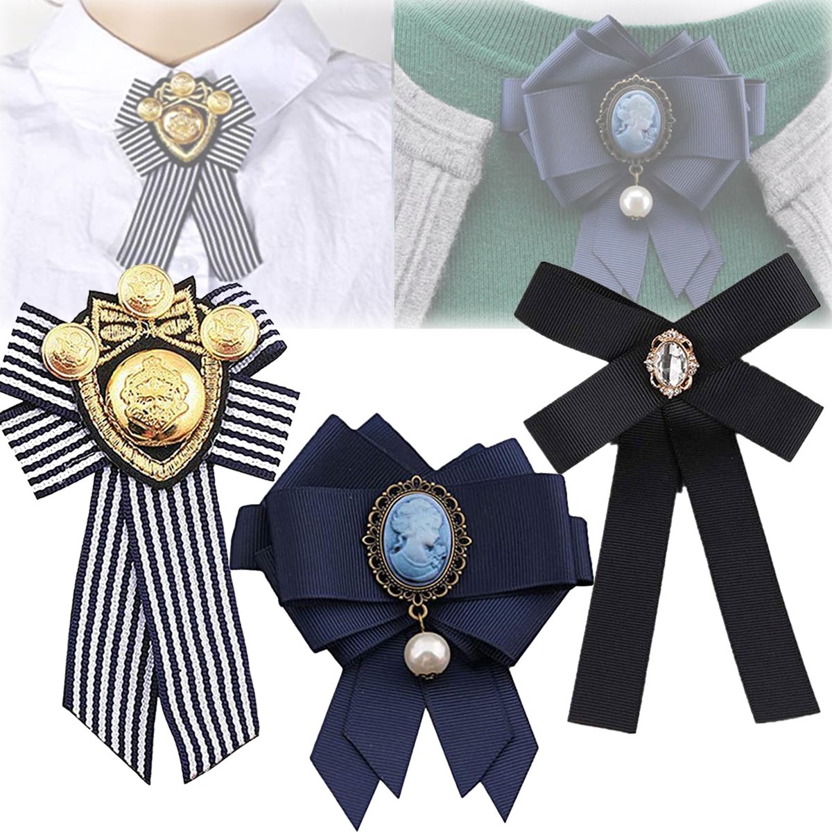 Broche Dames Strik Broche Vintage Strik Broche Parelboog Broche Lint Bowknot Broche Strikbroche met Strass Geschikt voor Jurken, Shirts, Jassen voor Formeel Feest