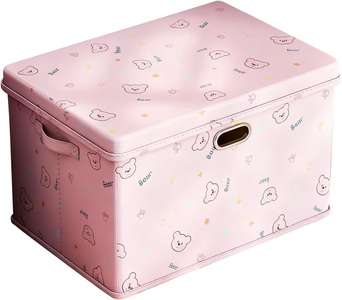 Opbergdoos met deksel, 40 liter, speelgoedkist van stof, opbergdoos voor kinderen, opvouwbare speelgoedbox met deksel, berenpatroon, doos voor speelgoed (roze, 58 cm × 40 cm × 34 cm)
