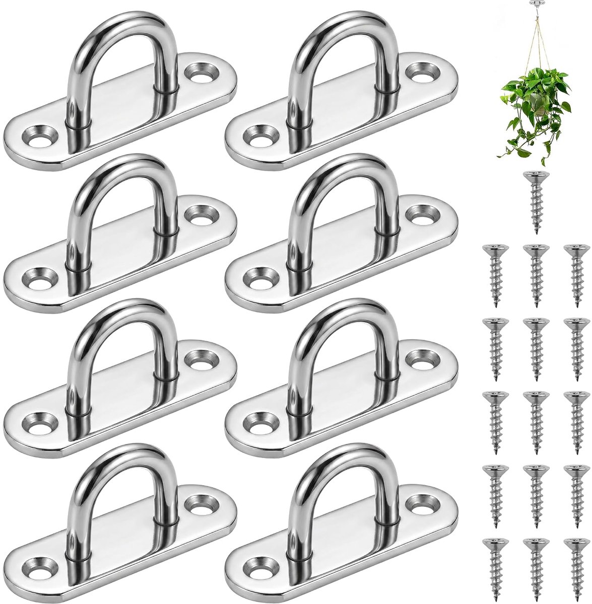 8 Stuks 60x20x28mm Oogplaat met Oog 25mm Schroef | Oogplaten Van Roestvrij Staal,304 Roestvrijstalen Pad Oogplaat U-Haken voor Zonnezeil, Wandbevestiging, Zilverkleurig