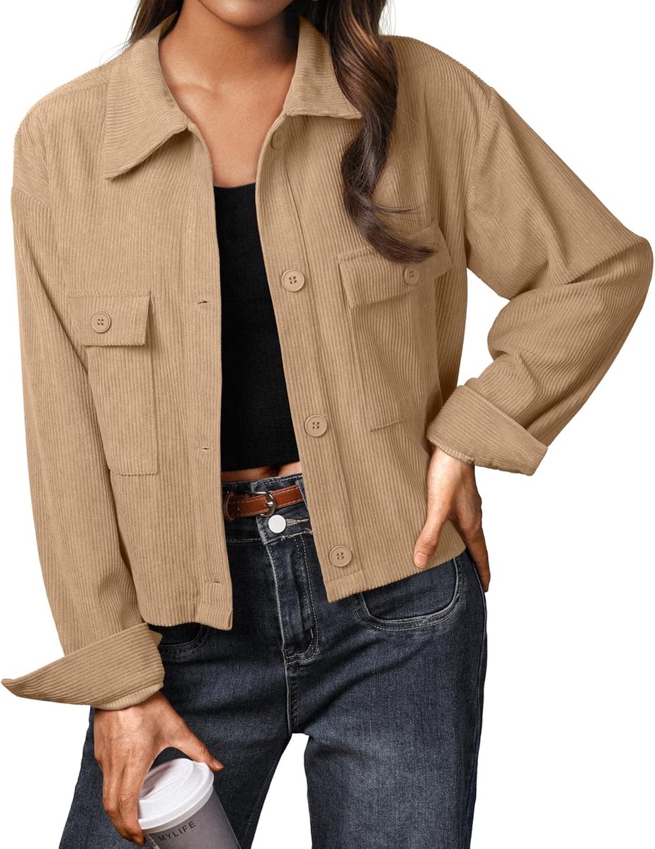 Corduroy jas dames hemdjack corduroy hemd korte jas lange mouwen revers button-down shacket mantel