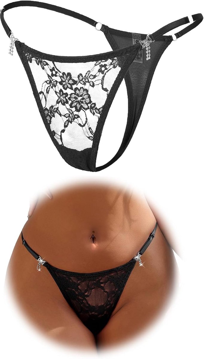 tanga sexy dunne dames string kant Braziliaanse slip grote maten verstelbaar ondergoed met strass ademende onderbroek mini slipje lage taille hipster slipje lingerie