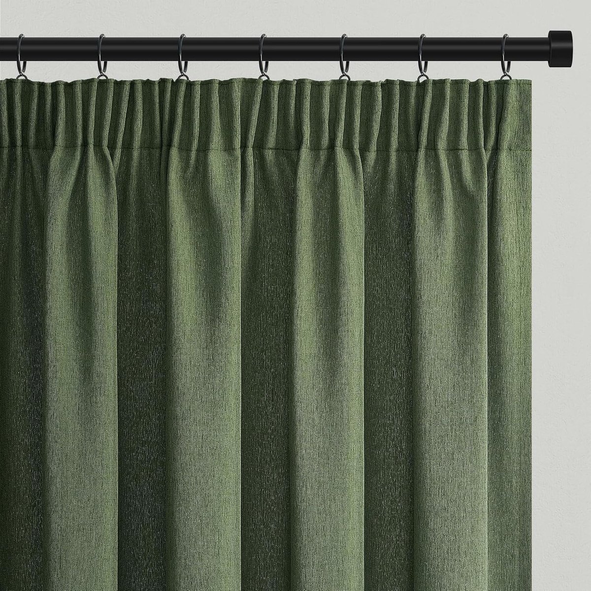 Gordijn, vintage, groen, linnenlook, halftransparant, lichtfilter, voile gordijnen met plooiband, 140 x 260 cm, voor kinderkamer, jongens, slaapkamer, balkondeur, set van 2