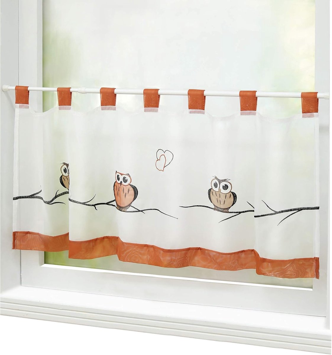 Voile vitrage bistrogordijn met lussen »Grete« met uilenpatroon transparant gordijn Stores HxB 45x90cm, rood 1-pack