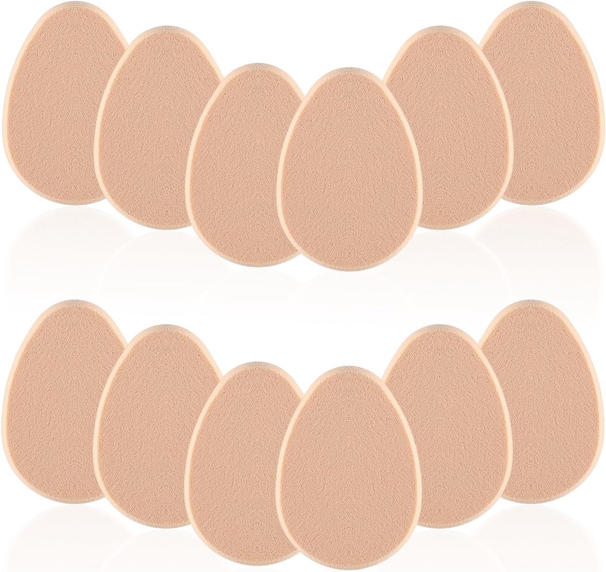 Set van 12 beige platte make-upsponzen voor foundation, natuurlijke en eenvoudig te gebruiken make-up applicatorspons, duurzaam en geschikt voor beginners
