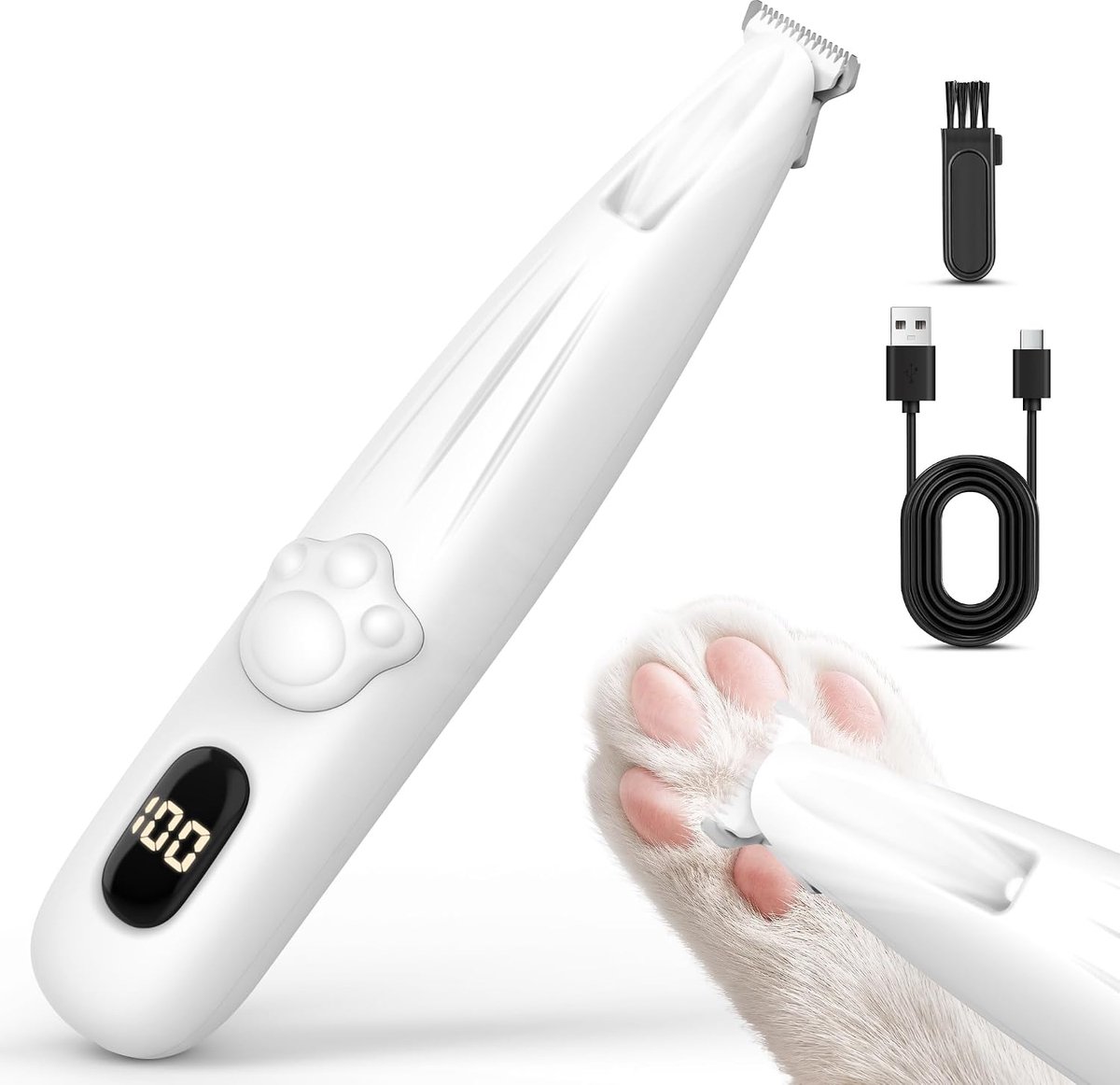 Poottrimmer voor honden en katten, stil met ledlicht | Kattentrimmer oplaadbaar, draadloos, USB, led-display, professionele tondeuse voor poten, ogen, oren, gezicht en lichaam