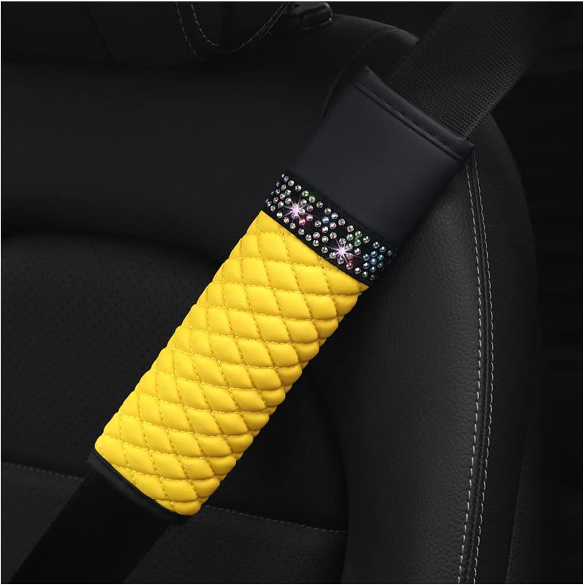 2 autogordelkussens in verpakking van 2, bekleding voor zitgordel in de auto, gordelkussen in verpakking van 2 stuks, volwassenen, veiligheidsgordelbekleding, autogordelkussen (geel)