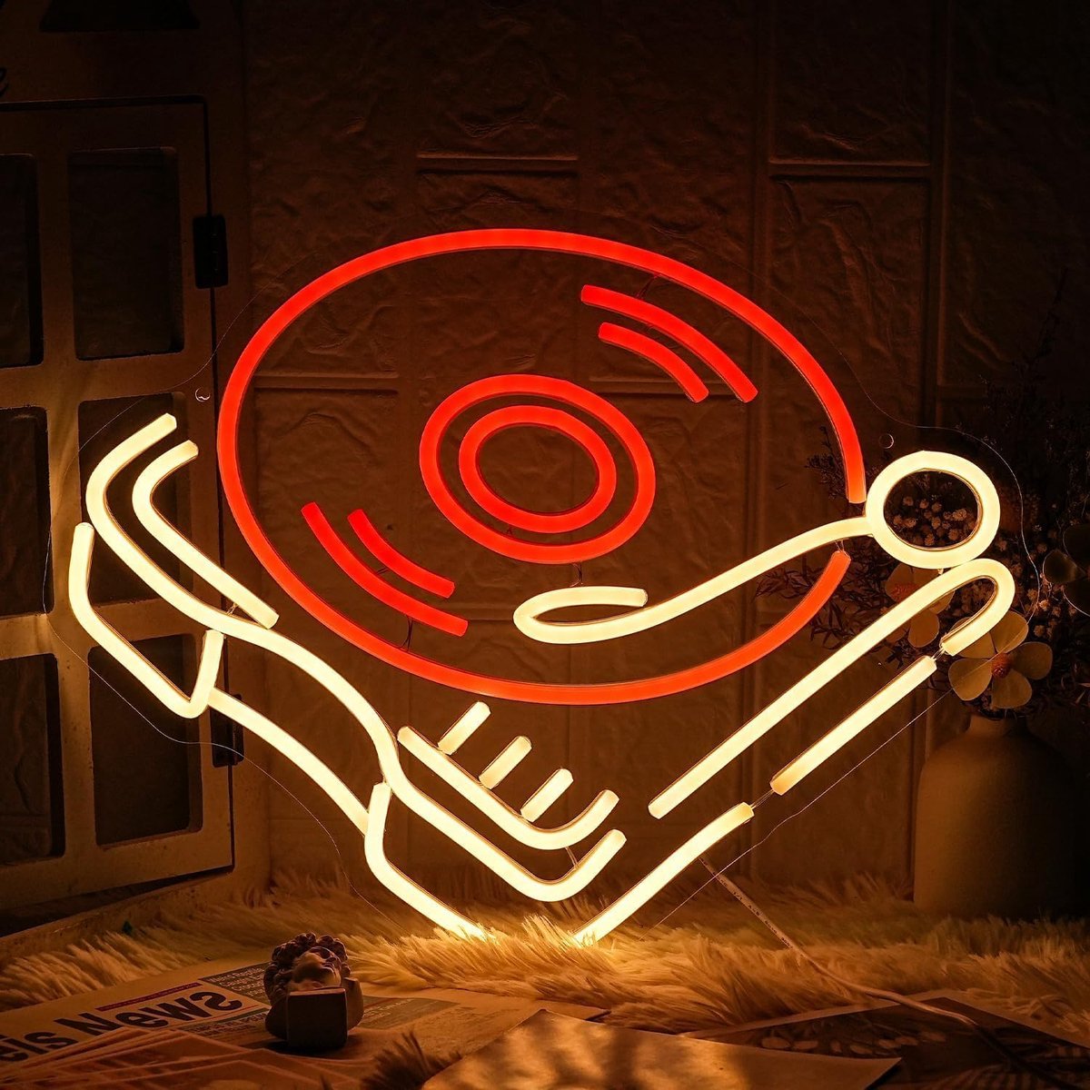 Neonbord Retro Rood Warm Muziek Plaat Neonlicht Neonborden Live Muziek Neonlicht Bord voor Slaapkamer Bier Bar Decoratie