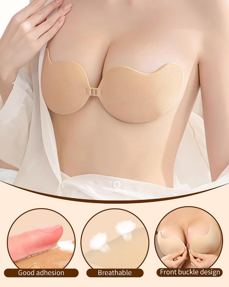 2 paar onzichtbare rugloze zelfklevende beha voor vrouwen, herbruikbare dunheid stick on beha, push-up bh's, nude zwarte strapless bh's voor strapless jurk tube tops
