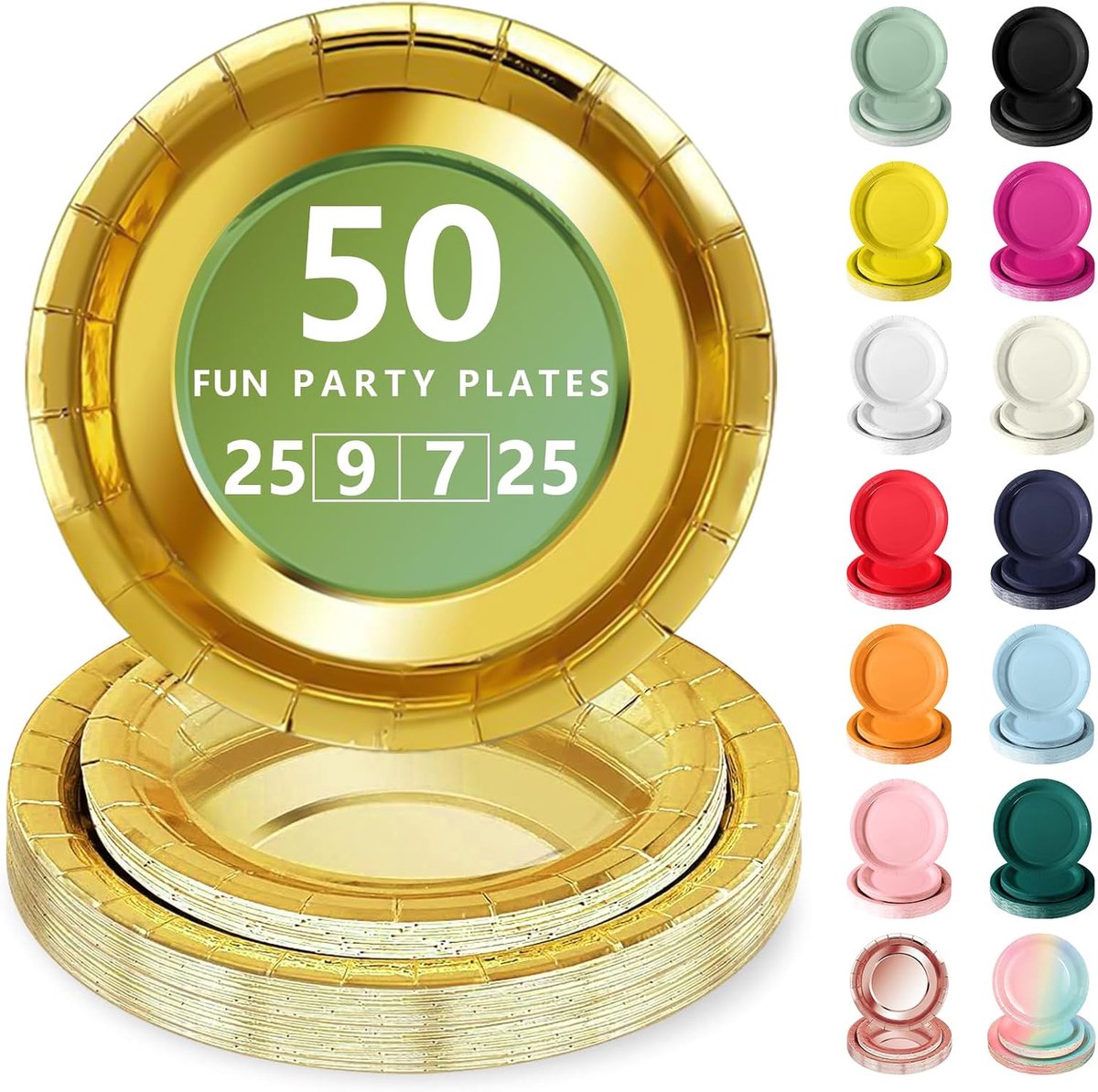 Goud Papieren Borden Set - 50 Delig Feestservies - 25 Dienborden 23cm + 25 Dessertborden 18cm - Voor Verjaardagen, Feesten & Gezelligheid | 25 x 23 cm en 25 x 18 cm wegwerpborden, voor verjaardag, bruidsdouche, verloving, bruiloft