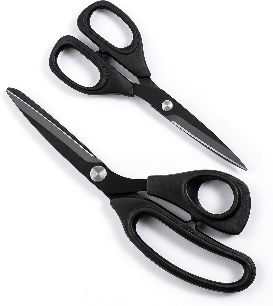 Stofschaar, kleermakersschaar met robuuste schaar, zwarte titanium coating, hoogwaardig gesmeed met TPR-handgrepen voor thuiskantoor, kunstenaars en snijders, 22,5 cm en 16,6 cm