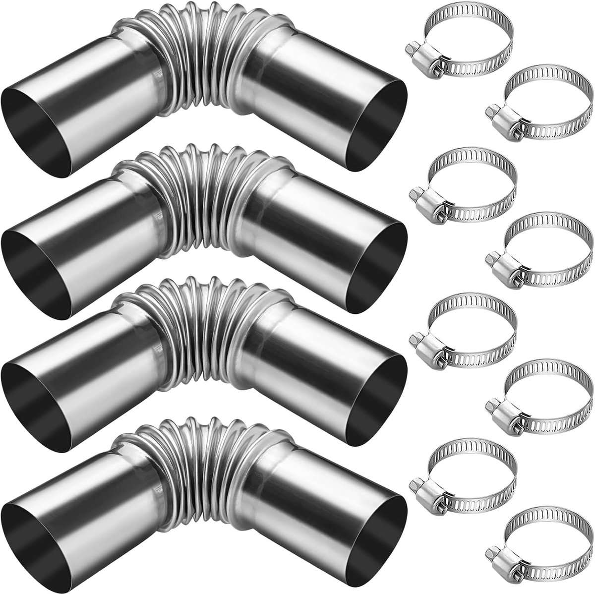 4 stuks uitlaatpijp, uitlaatslang 24 mm, voor auto's, stroomgenerator, dieselverwarming, met 8 slangklemmen (roestvrij staal, 13 cm)