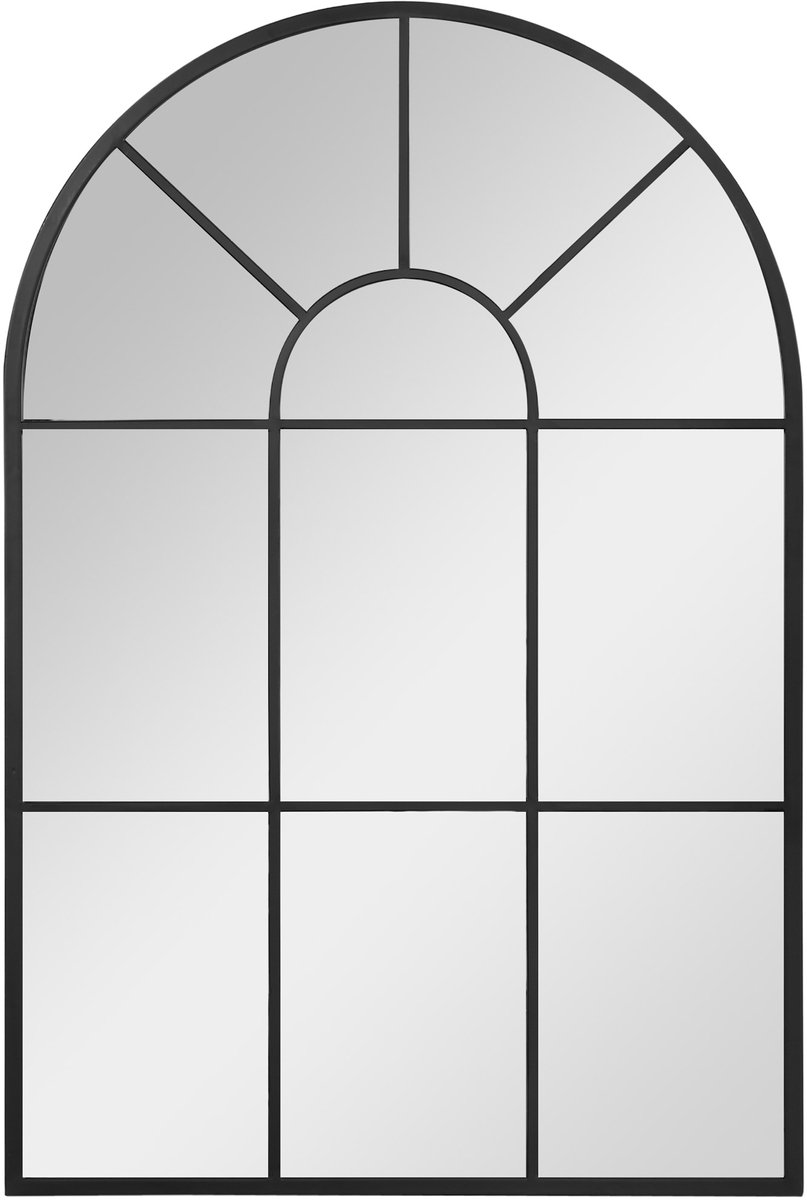 Wandspiegel, gebogen raamspiegel, 91 x 60 cm, woonkamerspiegel voor slaapkamer, eetkamer, hal, zwart metalen glas