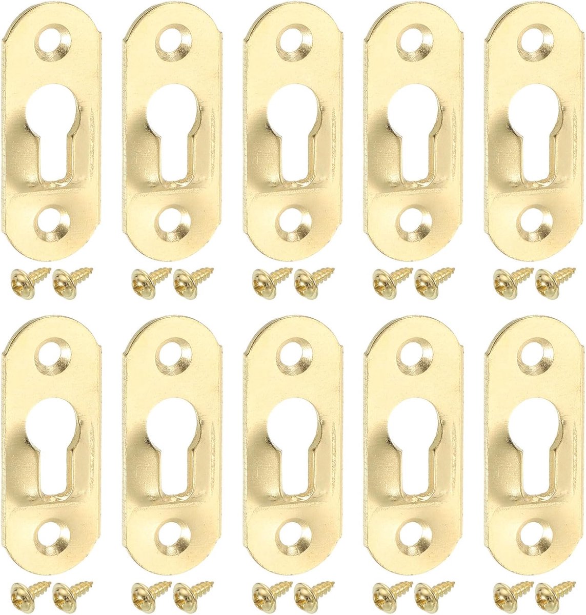20 stuks sleutelgaten-fotolijsthangers, 37 x 14 mm, zwaar metalen sleutelgat, ophangbeugels met schroeven, voor foto's en fotolijsten, goud