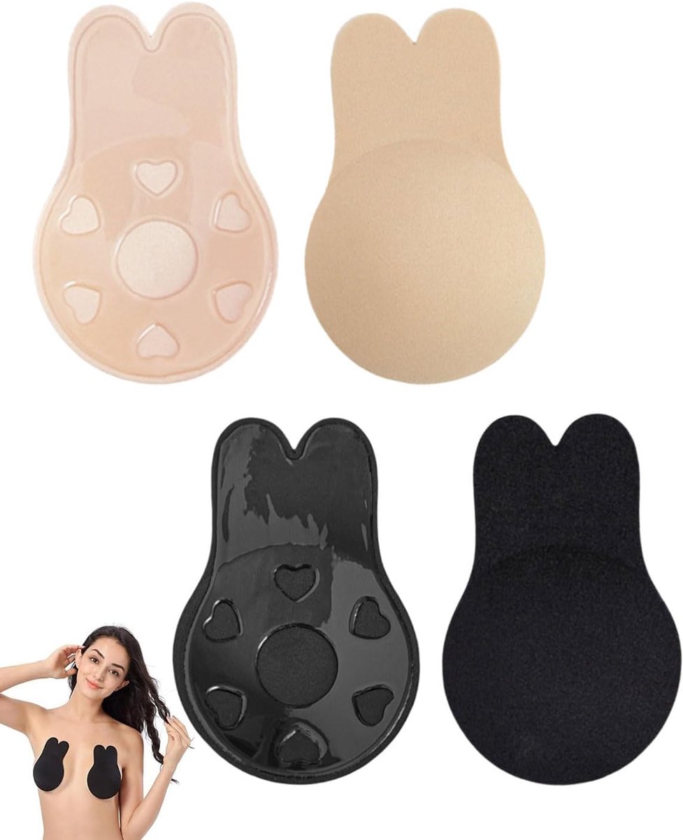 2 Paar Klevende BH Push-Up Rückenfrei Trägerloser Teppelpads Onzichtbare Grote borst Strapless Onzichtbare Rückenfreier Klevende BH Weerwerkbare Teppel Cover voor Kleding Damen (S/M)
