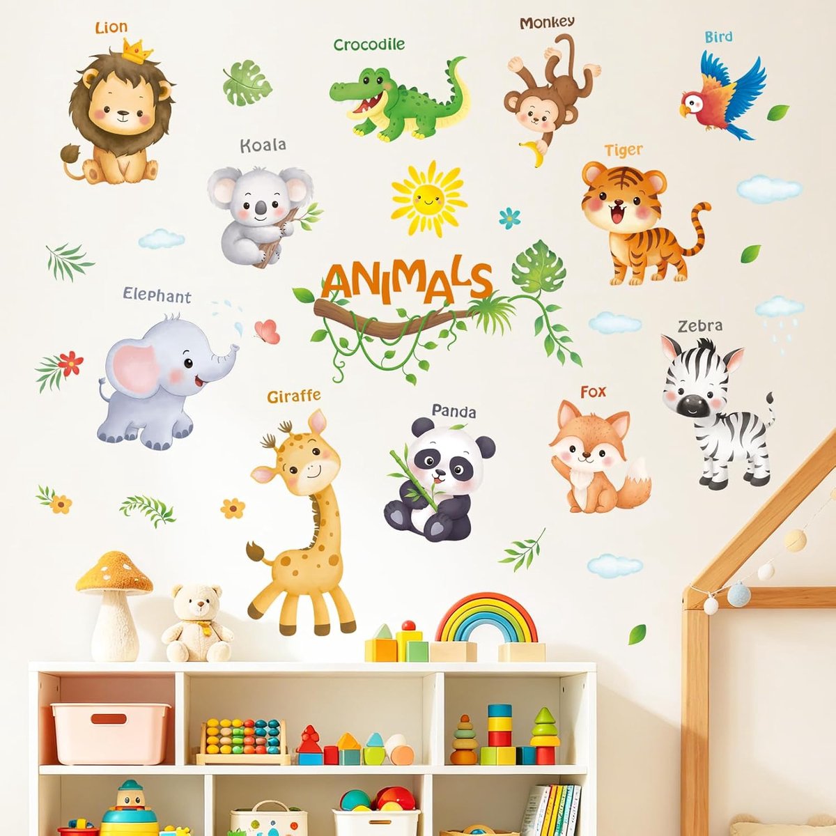 Muursticker dier, educatieve vinyl muursticker voor kinderen, decoratief vinyl voor slaapkamer, kinderkamer, babykamer