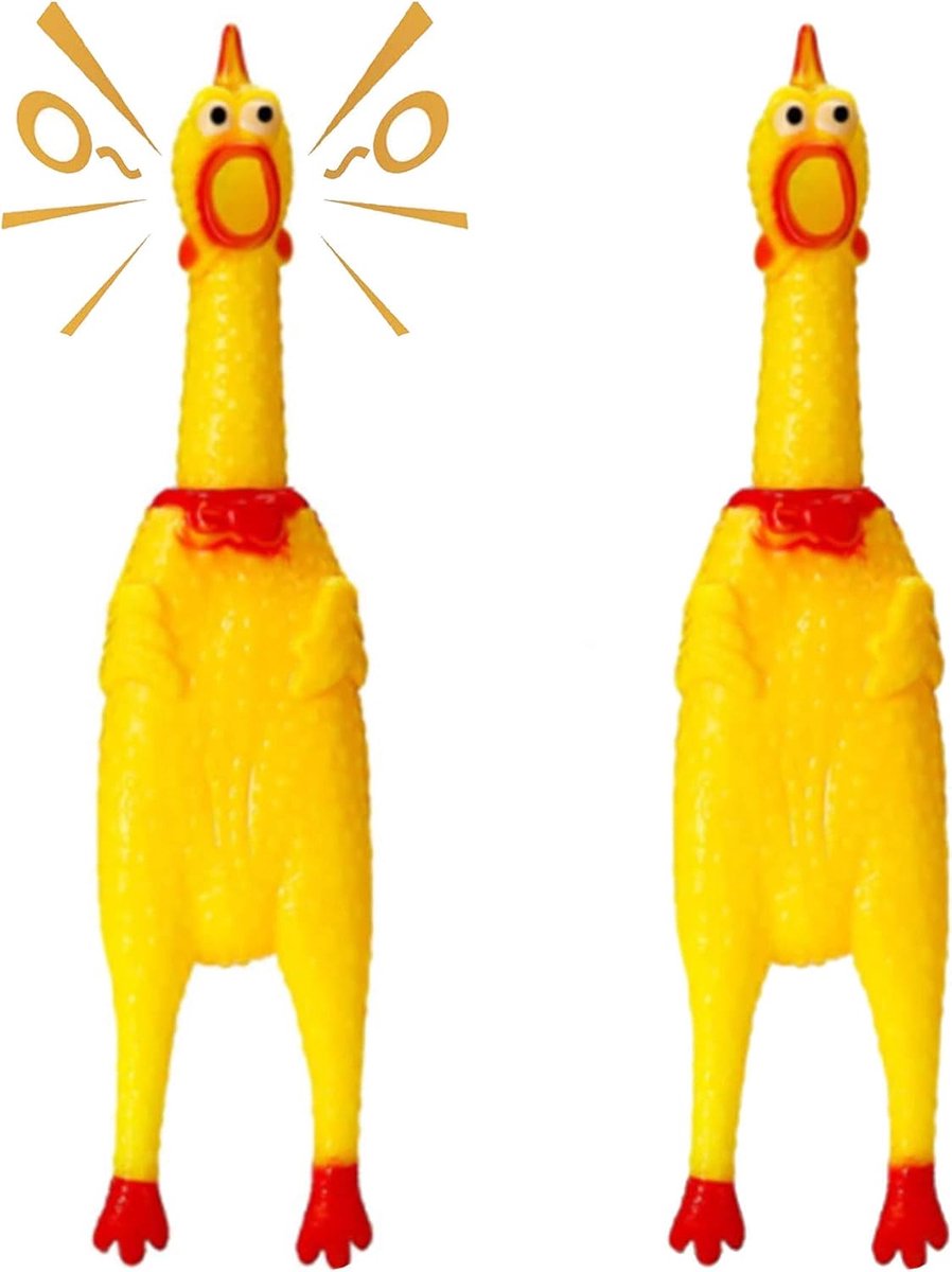 2 Pack Schreeuwende Kip Speelgoed - Geel Rubber Piepend en Duurzaam - Nieuwigheid voor Huisdieren, 32CM