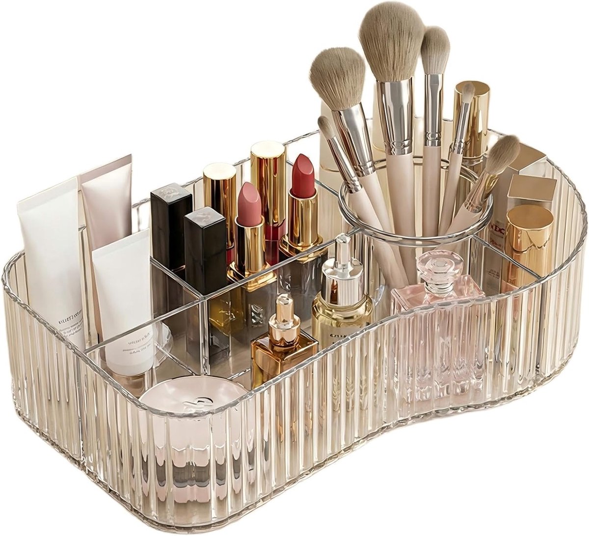 organizer met 5 vakken, grote opbergruimte, cosmeticabox, make-up-organizer, make-uptafel, voor kwasten, lippenstift en skincare, kaptafel, badkamer en slaapkamer
