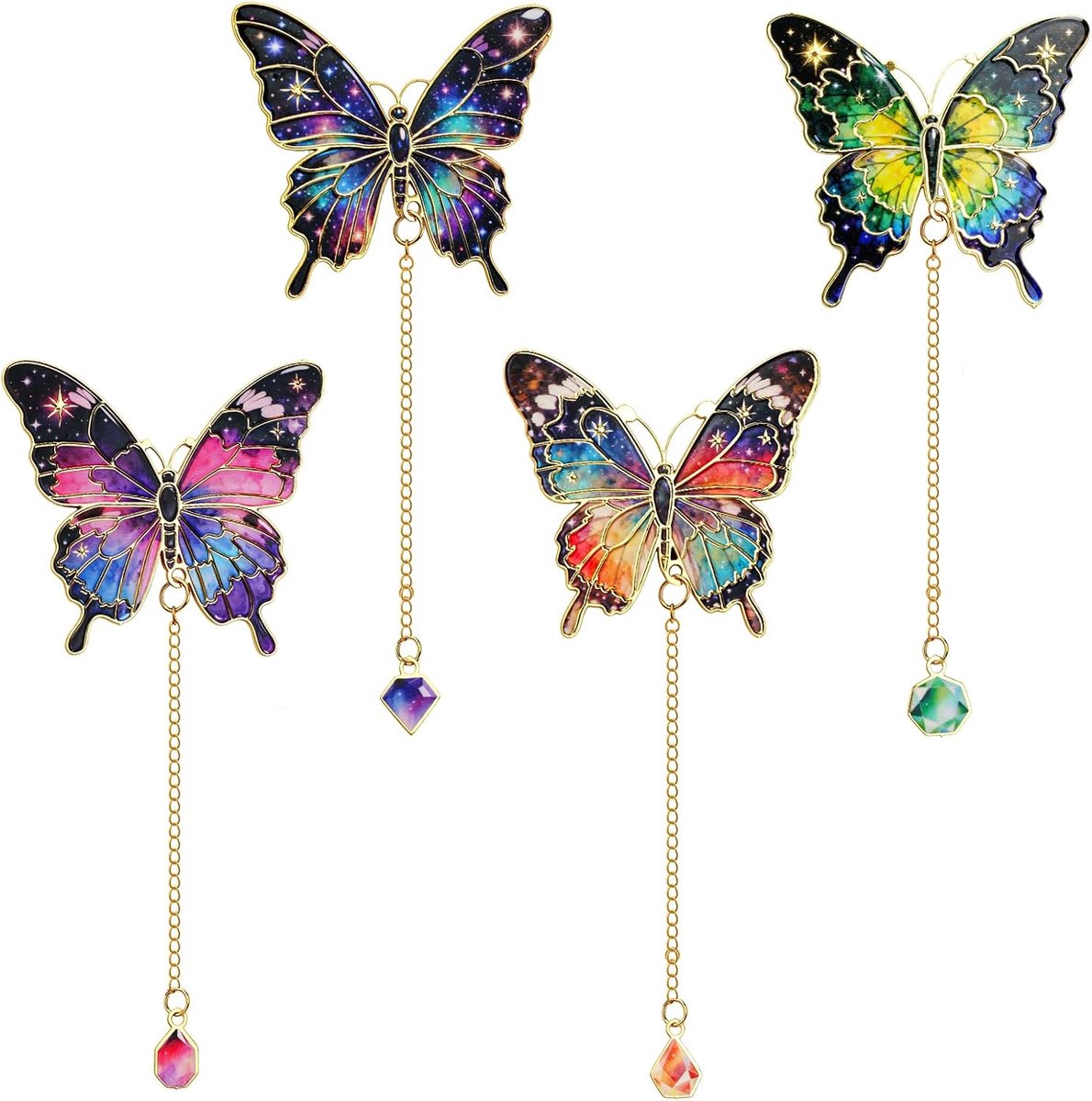 Vlinderbladwijzers van metaal, 4 stuks bladwijzers om te lezen, esthetische vintage metalen bladwijzers met ketting, cadeau voor vrouwen, boekenliefhebbers, leraren en studenten