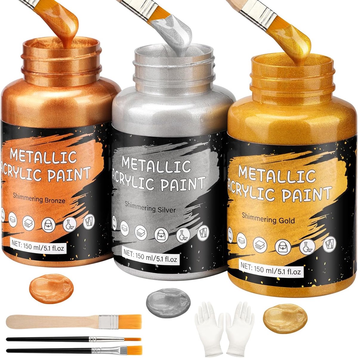 Verf metallic goud, lichtechte bladgoud (metallic goud zilver brons) | Ideaal voor canvas, hout, keramiek, steen, knutselbenodigdheden, acrylverf, zilver, metallic goudlak, bladgoud