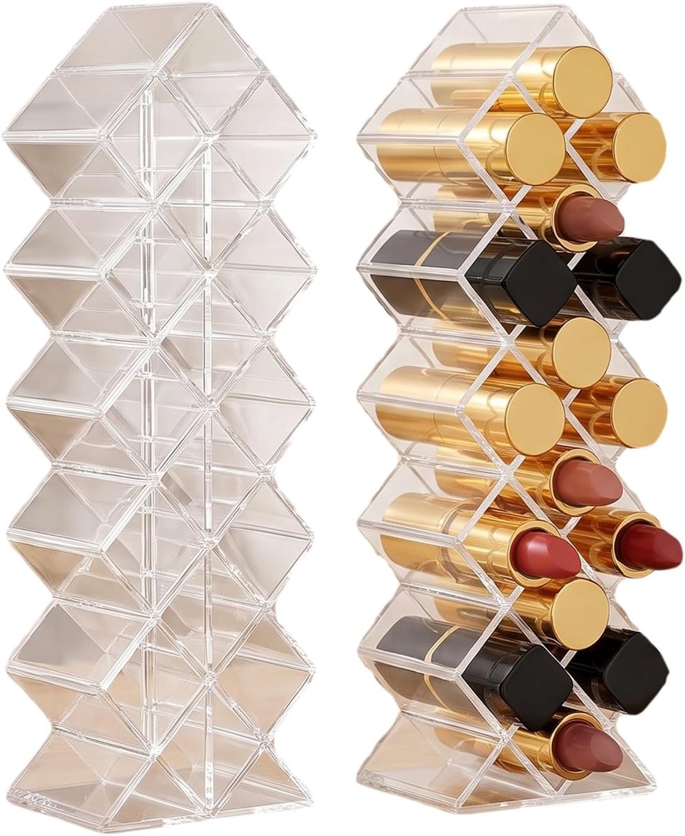 2 stuks 32 vakken, transparante acryl lippenstifthouder, verticale make-up-organizer, lippenstifthouder voor lipgloss, badkamer, kaptafel, opslag