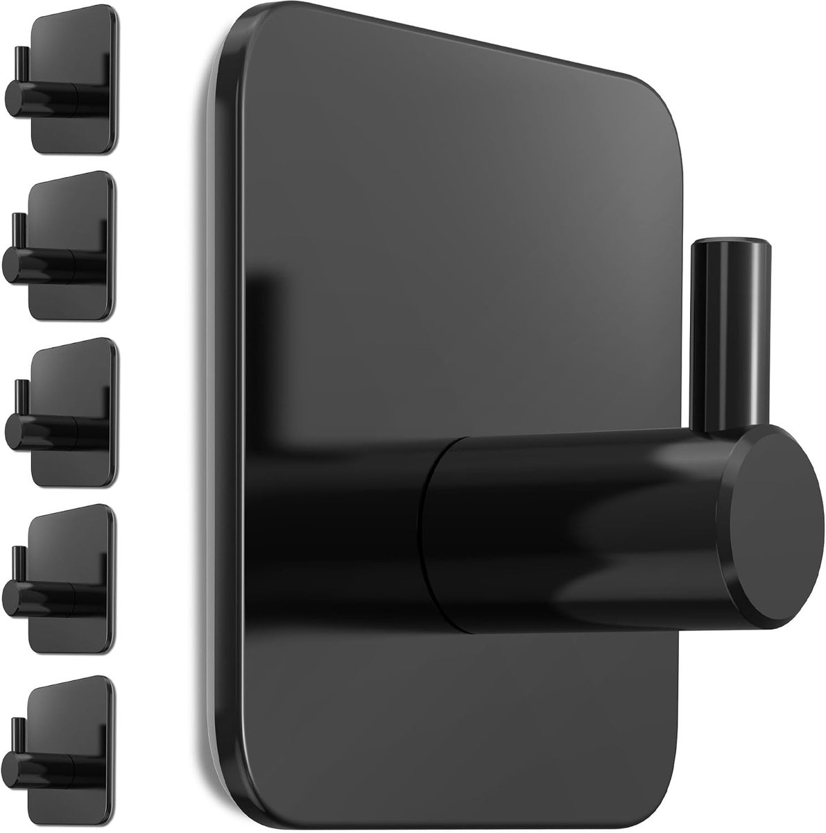 Handdoekhouder zonder boren, set van 6 stuks, roestvrije zwarte handdoekhouder, zelfklevende haak van roestvrij staal, haken met waterdichte kleefpads, zelfklevende haak, als praktische