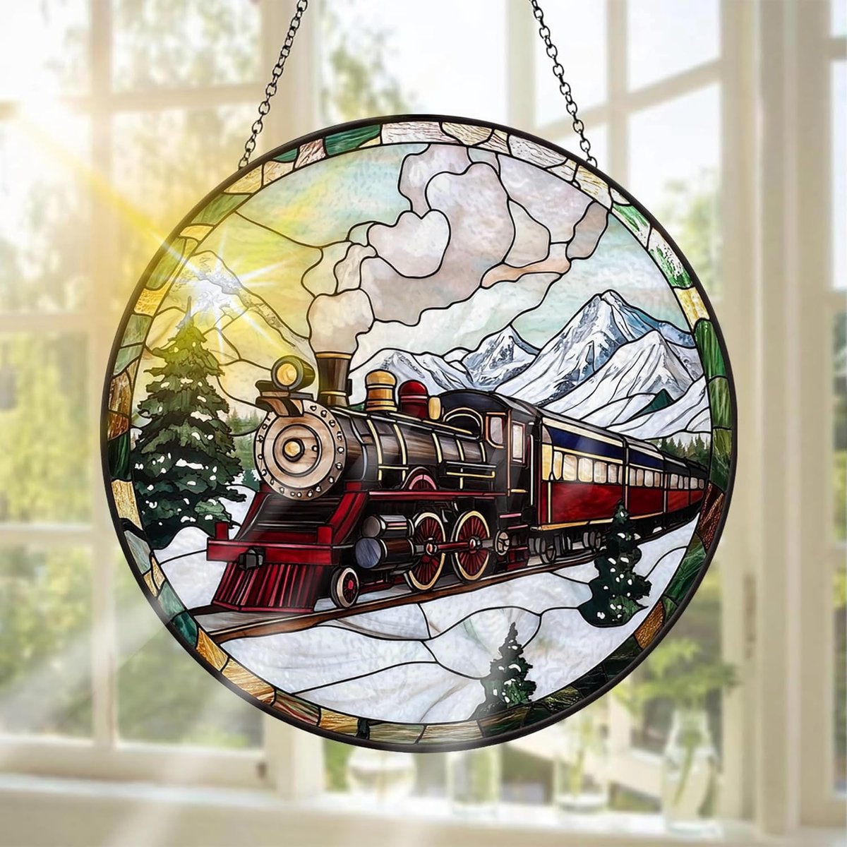 Glas-in-Lood Raamdecoratie, Ideaal Om Het Raam Mee Te Versieren Landschap - Handgemaakte Raamdecoratie Voor Tuin, Raam, Binnen En Buiten, Kerstfeest, 20 X 20 cm