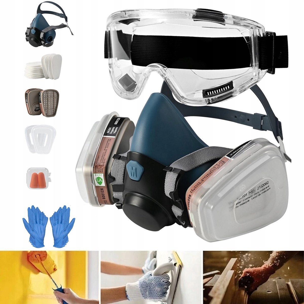 Professioneel Verfmasker met Filters, Inlegwellen en Veilighedisbril