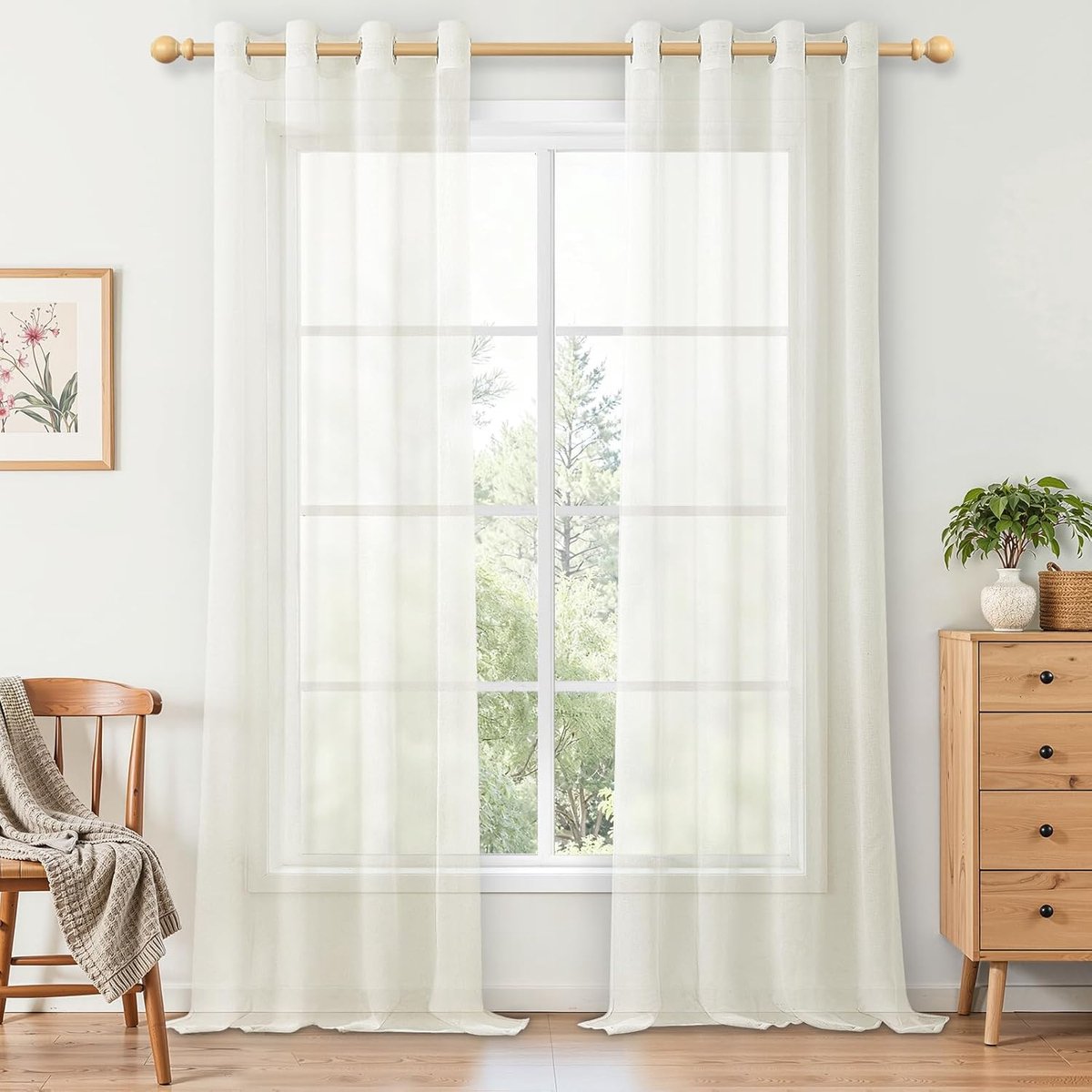 Gordijn, crème, transparant, met ogen, 140 x 230 cm, 2 stuks, gordijn, slaapkamer, modern, elegant, gordijn, kinderkamer, voor ramen, woonkamer, eetkamer, bessen, binnen