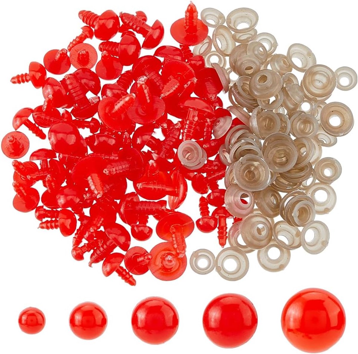 100 stuks 5 maten veiligheidshaak ogen met rode ogen voor poppen, ronde ogen, om te haken met kunststof ogen, voor pluche dieren, 6, 13,5 mm