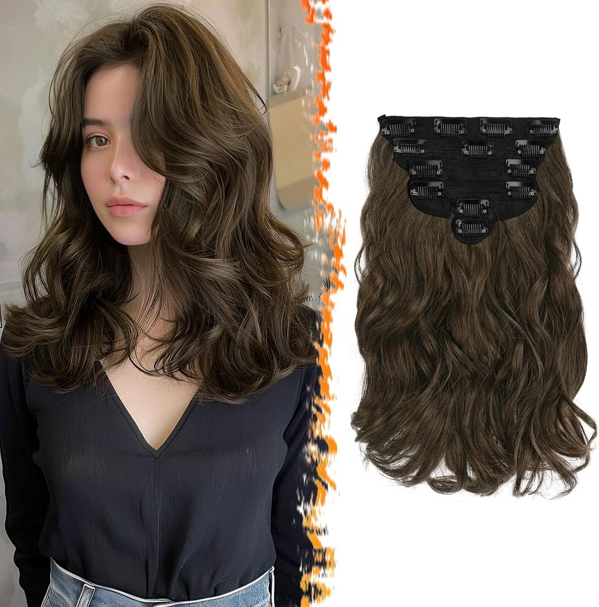 Haarextensies 30cm - Dik Krullend Natuurlijke Synthetische Extensions voor Vrouwen - Kastanje Bruin