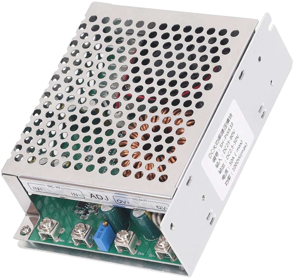 Naar DC Buck-converter Instelbaar, 50a 1000 W DC 25‑90 V Naar DC 2,5‑50 V DC Buck-module Step Down Transformator Spanningsregelaar Met Koelventilator En Meervoudige Bescherming