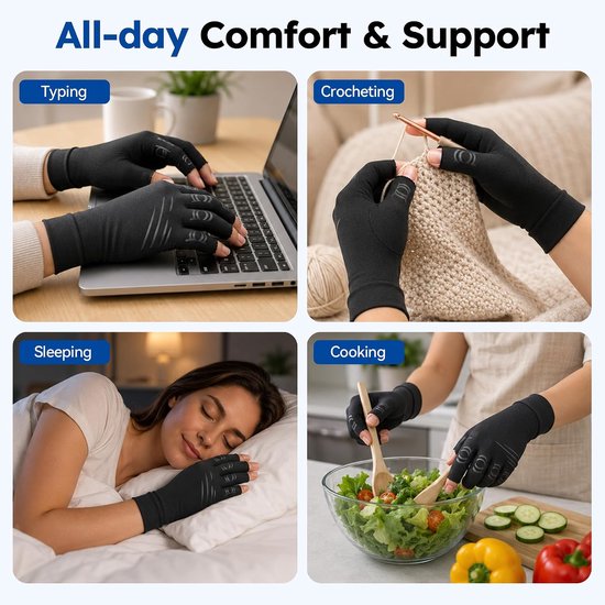 compressiehandschoenen voor dames en heren, voor reumatoïde en osteoartritis, verlicht spierspanning, vingerloze handschoenen met antislip siliconen voor werk, slapen en sport (S, 1 — afbeelding 3