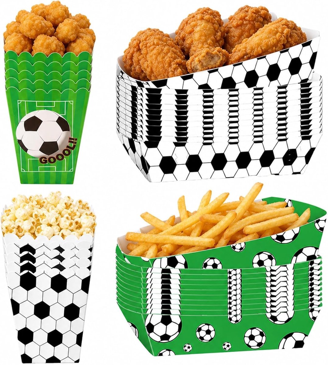 36 stuks frietschalen en popcorn-emmers, kartonnen borden, voetbaldecoratieset, voetbalfeesten, popcornzakken, curryworstschaal, popcornemmer voor friet, kip, snacks (groen)