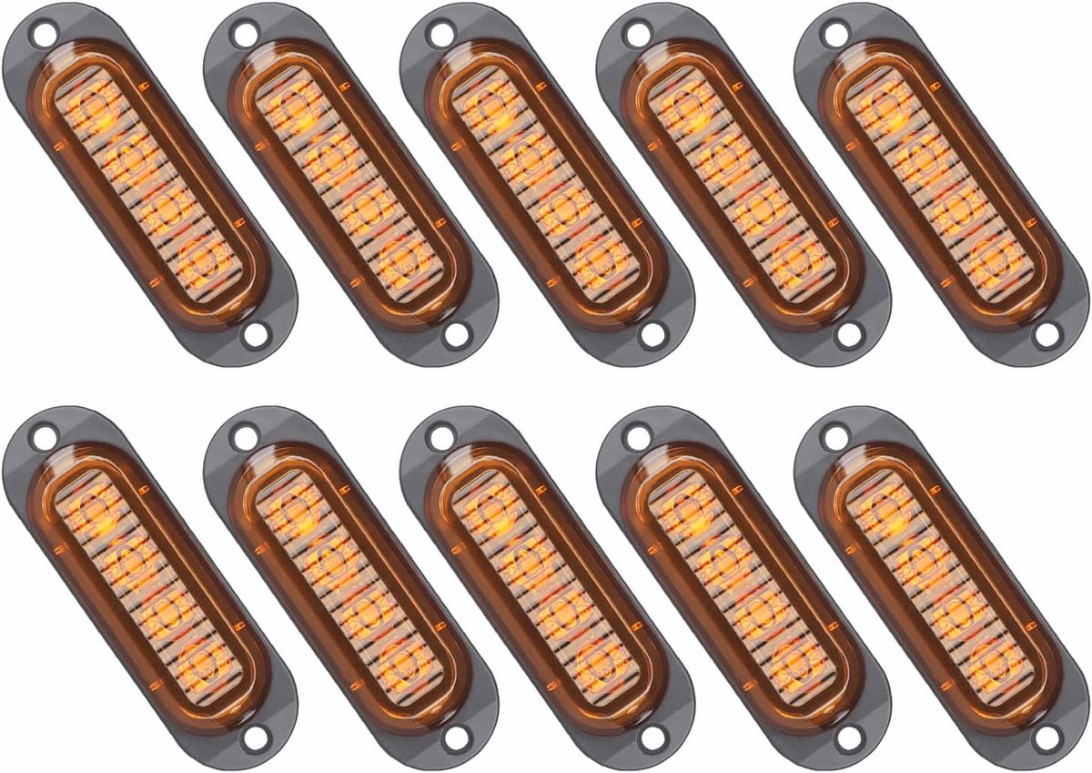 Krtopo 10 x led-zijmarkeringslampen, 12/24 V, led-aanhanger, zijlamp, waarschuwingslicht, voor vrachtwagen, camper, caravan (Geel)