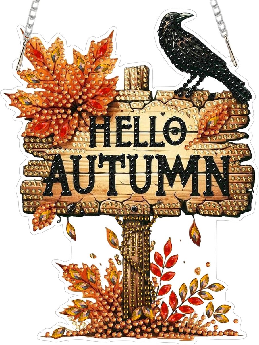 Herfst Diamond Art Hangende Kits voor Volwassenen Kinderen, 5D Speciale Vorm Kraai Diamant Schilderij Hanger Kits, Kristallen Steentjes Herfst Edelsteen Arts Ambachten Kit voor Thuis Muur Decor